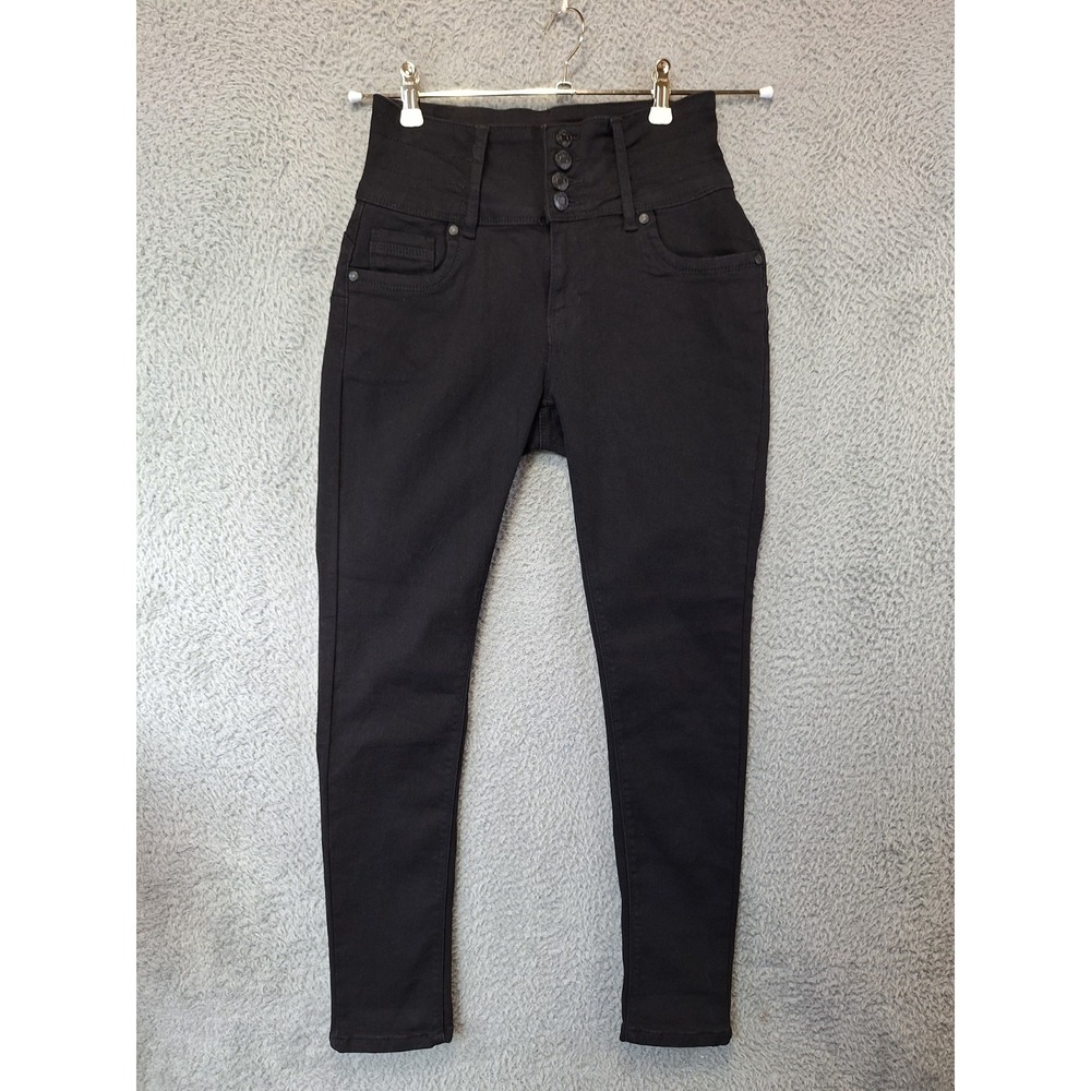 Bamboo Jeans Womens 7 (Fits 26x29) Black Denim Stretch High Waisted Skinny Leg